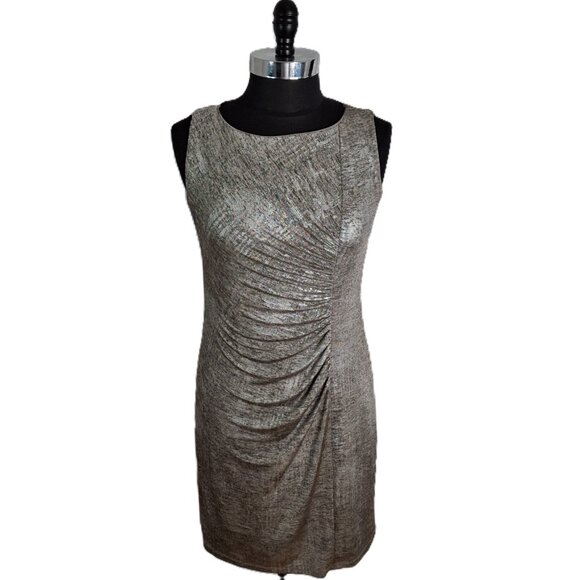 Wrap Dress Bodycon Ombre Ruched Cocktail Length Lux Silver Gold Size 14 - Picture 4 of 13